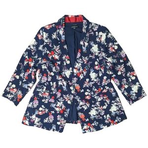 Lane Bryant Navy Red Floral Zipper Feature Real Pockets Blazer